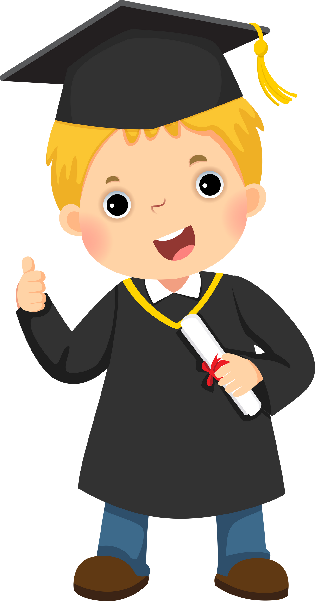 Cartoon boy in a graduation gown and mortar board 1